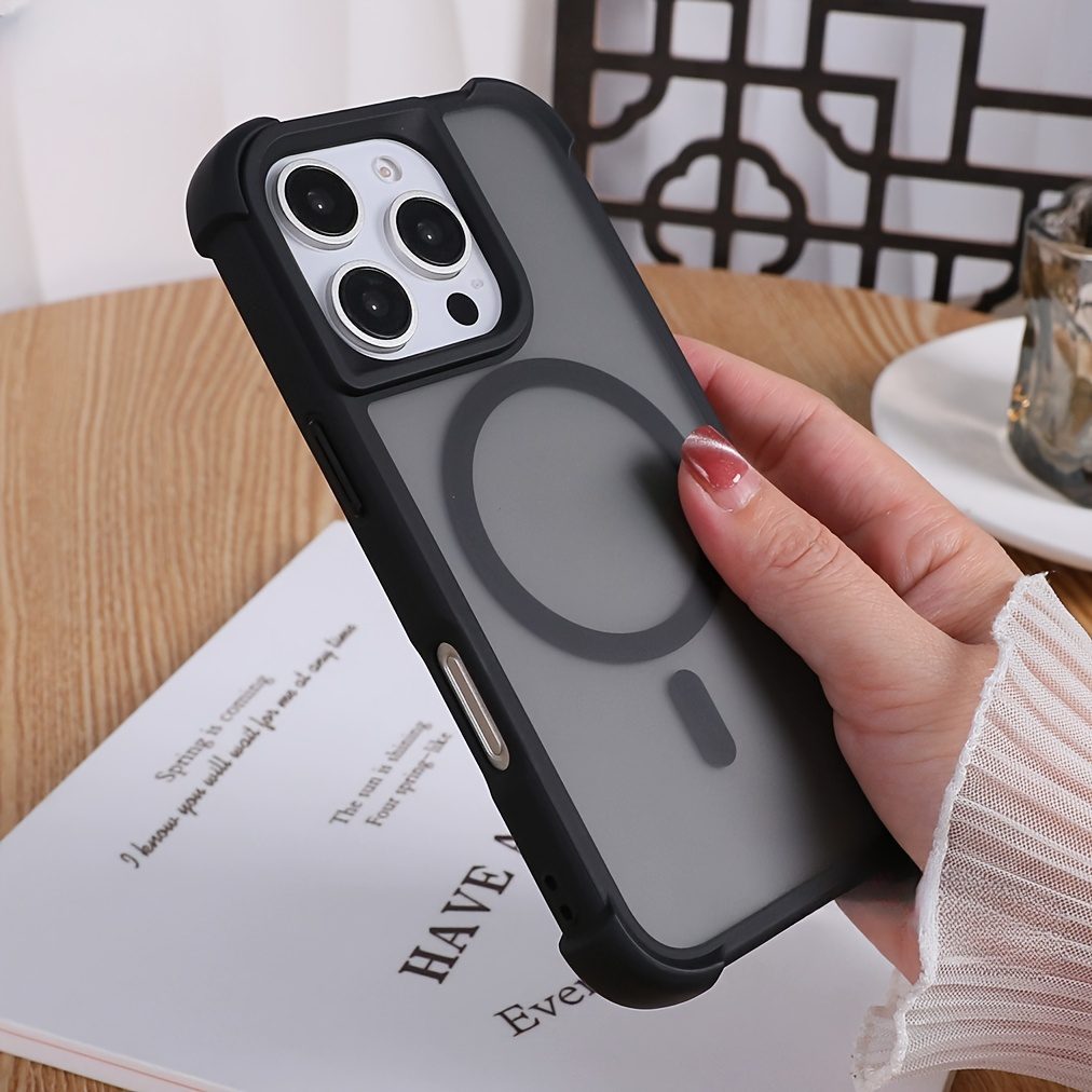 Phone Case: Luxury Matte Clear Four-Corner Skin-Feel Magnetic Phone Case for iPhone 16 15 14 13 12 11 Pro Max Plus Soft Back Cover - Image 4