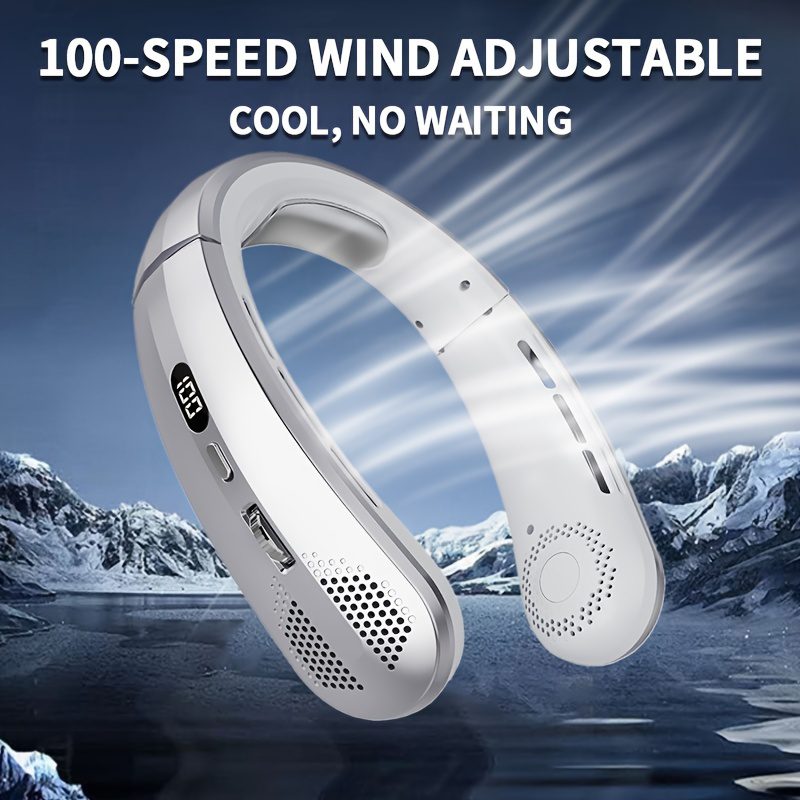 1pc Portable Leafless Hanging Neck Fan Five Generations USB Charging Fan, Display 100 Speed Adjustable Up And Down Air Cooling, 30° Internal And External Angle Adjustable, Suitable for Home, Office. Essential Back-To-School Supplies, Outdoors, Beach - Image 8