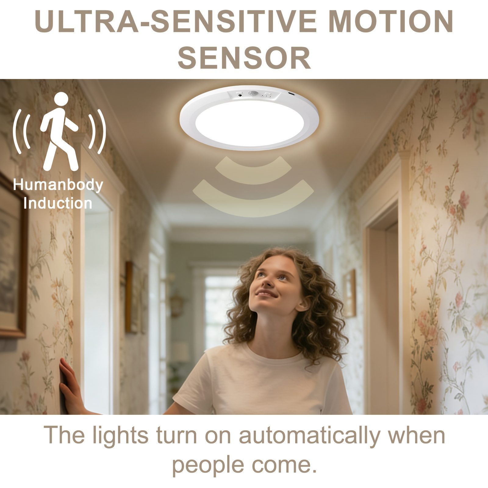 Smart Sensor Ceiling Light, with Remote Control, Timed Light Off, 3 Lighting Modes, 5 Color Temperature Adjustments for Light Brightness, 8000Mah Super Large Capacity Rechargeable, Magnetic Installation Without Drilling, USB Charging - Image 6