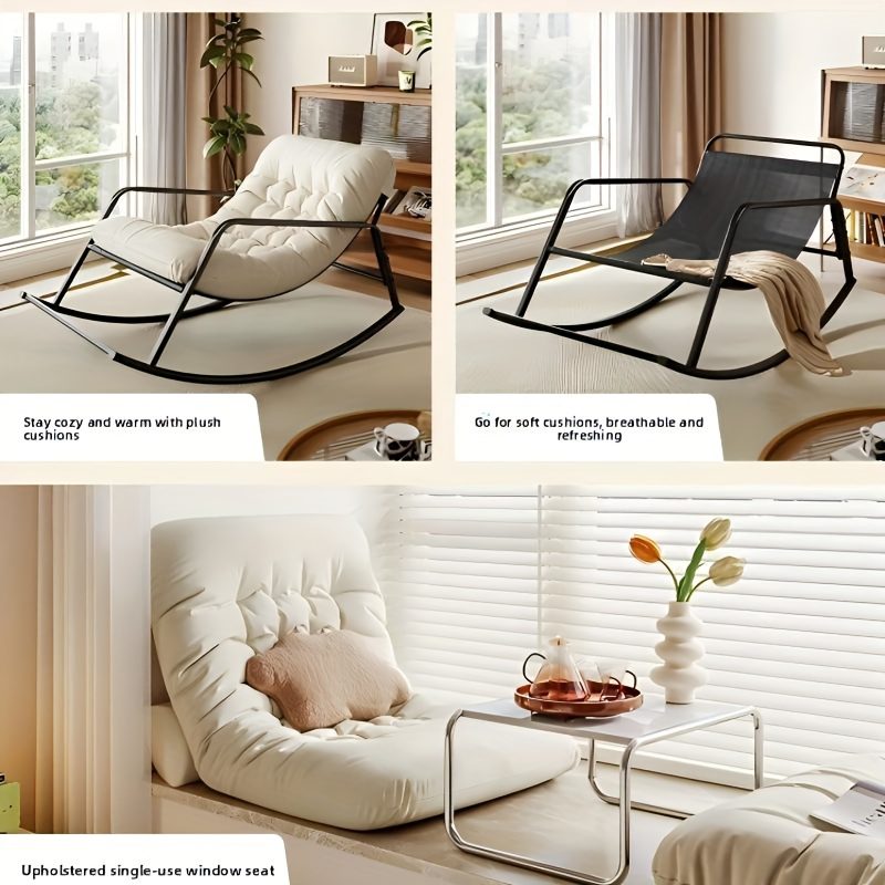 1pc - Modern Living Room Bedroom Rocking Chair | Indoor Double Sofa Lounger with Cushion, Garden Recliner with Armrests, Multi-Functional Zero Gravity Chair for Bedroom, Study, Reading Corner, Bay Window Area, Ergonomic Chair with Soft Cushion and M - Image 10