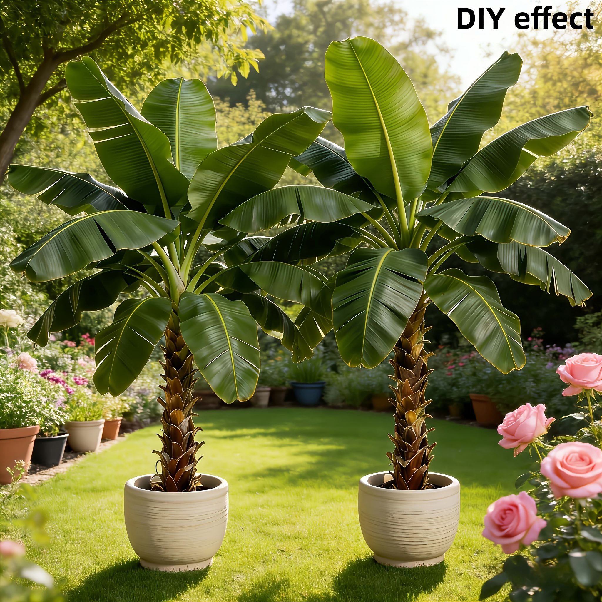 2pcs Large Outdoor Artificial Banana Tree - Wedding Garden Modern Decoration, Maintenance-Free Four Seasons Evergreen Money Tree Artificial Plant | Epiphyllum Evergreen Potted Plant, Large-Leaf Decorative Tree, Nordic Style Faux Tree for Courtyard - Image 4