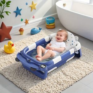 Collapsible Baby Bathtub for Newborn,Portable Travel Bathtub with Drain Hole