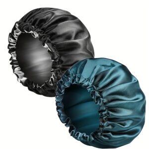 2pcs Set Double-layer Adjustable Color Dots Sleep Cap Baking Oil Cap Adjustable Beauty Hair Care Cap Headscarf
