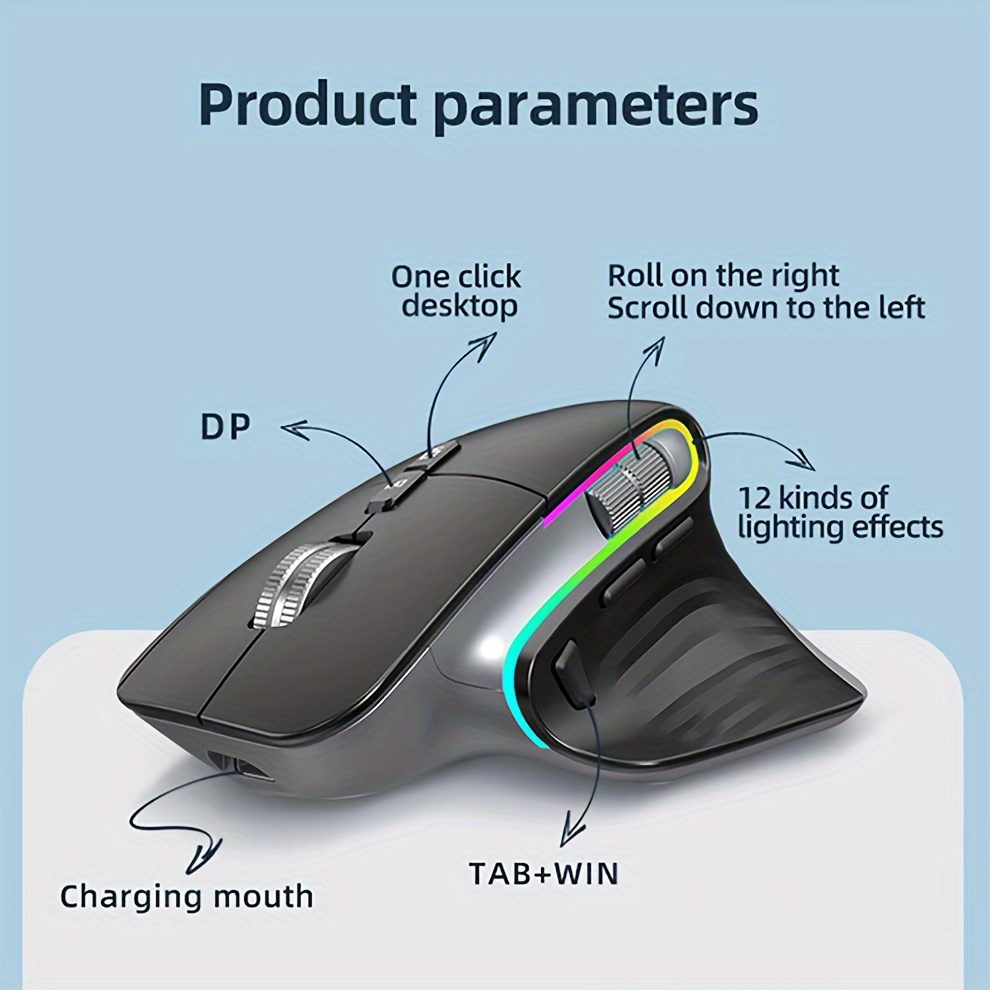 Ergonomic Dual Mode Gaming Mouse RGB 2.4Ghz Wireless Rechargeable Mouse for Multi Device - Image 4