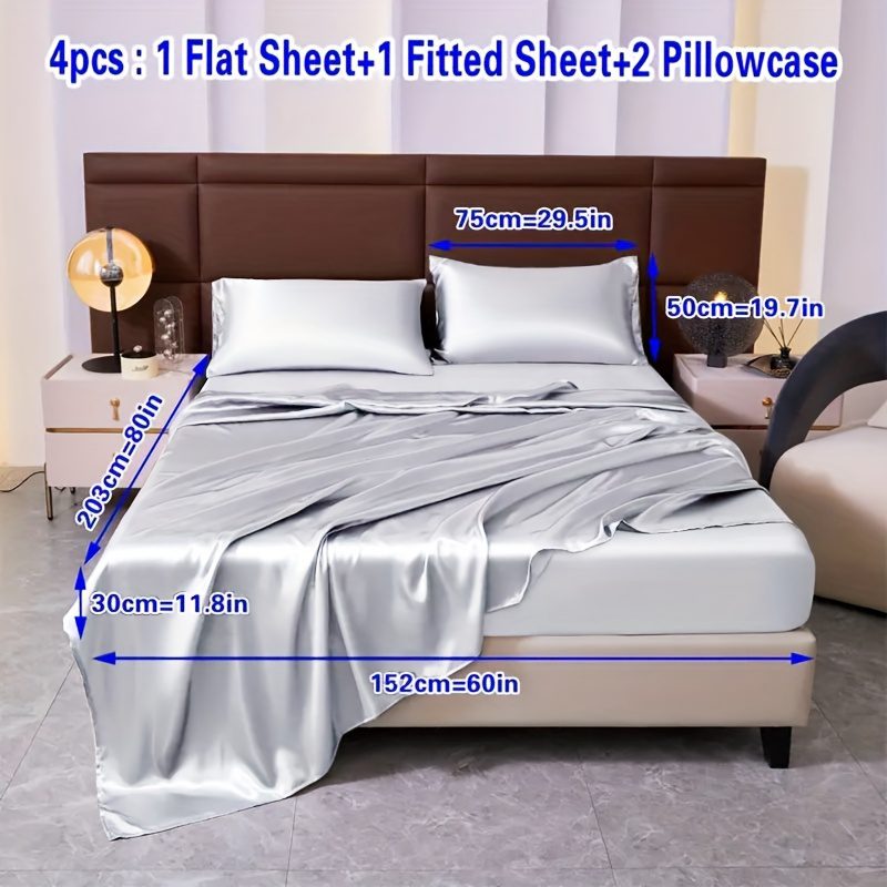 4pcs Comfort Satin Sheet Set - All-Season Versatile Non-Shrink, Ball-Free Machine Washable Luxury Fitted Sheets Soft and Smooth Bedding for Bedroom and Guest Room 1 * Flat Sheet + 1 * Fitted Sheet + 2 * Pillowcases - Image 11