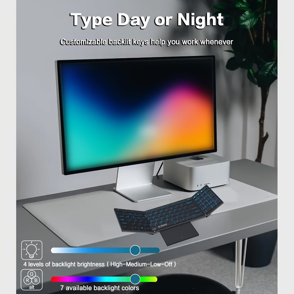 Jomaa RGB Backlit Foldable Keyboard with Wireless And USB Wireless Connectivity, Full Size with Touchpad And Numeric Keys, Rechargeable - Image 8
