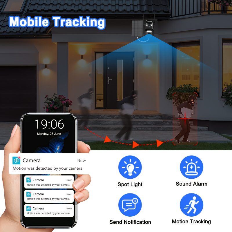 Wireless Outdoor Security Camera with Dual Lenses And Screens, Featuring 1296P Resolution, 5G Wifi, Solar Power, 360° View, Spotlight Color Night Vision, PIR Sensor, Auto Tracking, TF Card/Cloud Storage, And Two-Way Audio - Image 7