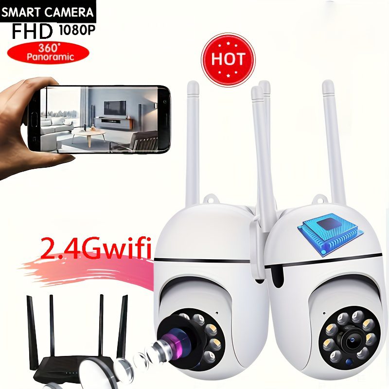 2pcs WiFi Security Camera 360° Panoramic View, PTZ Control, Motion Detection Alerts, Two-Way Audio, Full-Color Night Vision, USB-Powered Indoor/ Surveillance Camera for Home, Office, Store, Garage - Compatible with Smartphone Apps - Image 2