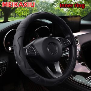 1 Artificial Sheepskin PU Leather Textured 3D Design Sports Car Steering Wheel Cover, Suitable for 14.5-15 Inch (37-38cm) Vehicles