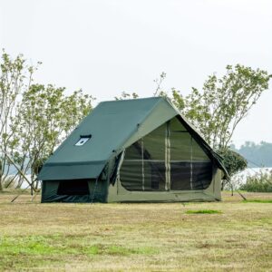 Inflatable Tent with Stove Jack for 3-4 Person, All-Season Self-Supporting Air Tents, Easy Setup Cabin Camping Tent with Mesh Windows for Outdoor, Family Camping