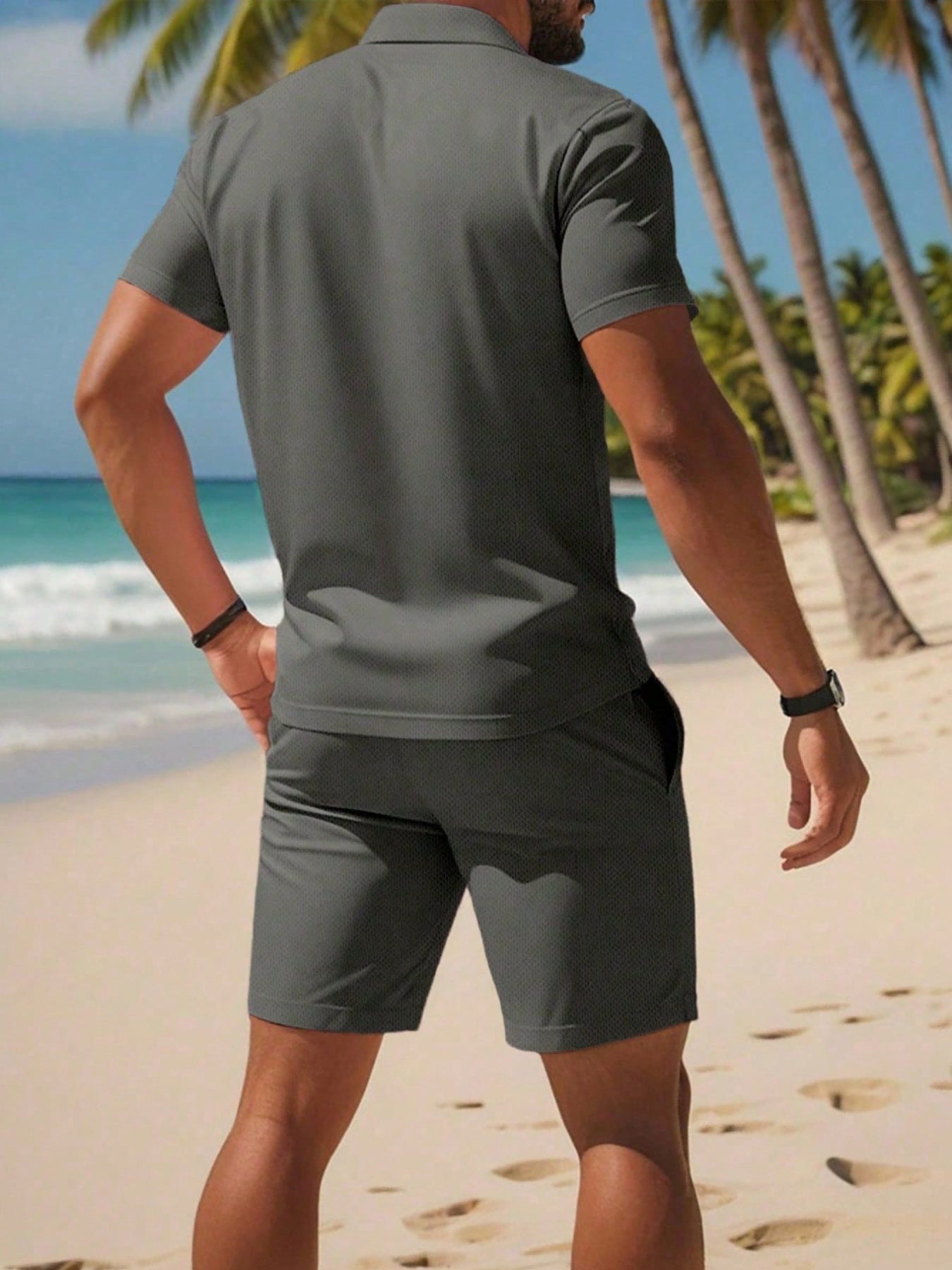 Men'S Summer Polo Shirt Sports Casual Outfit, Featuring a Short-Sleeve Collar Design And Pocketed Belt Shorts, Perfect for Outdoor Leisure And Beach Relaxation - Image 10