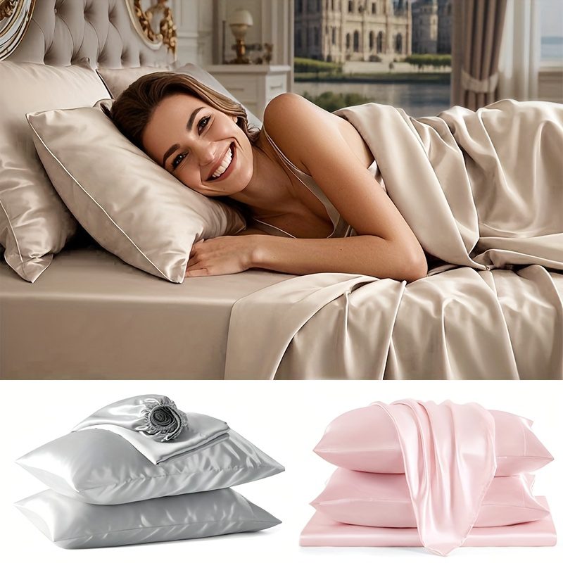 4pcs Comfort Satin Sheet Set - All-Season Versatile Non-Shrink, Ball-Free Machine Washable Luxury Fitted Sheets Soft and Smooth Bedding for Bedroom and Guest Room 1 * Flat Sheet + 1 * Fitted Sheet + 2 * Pillowcases - Image 6