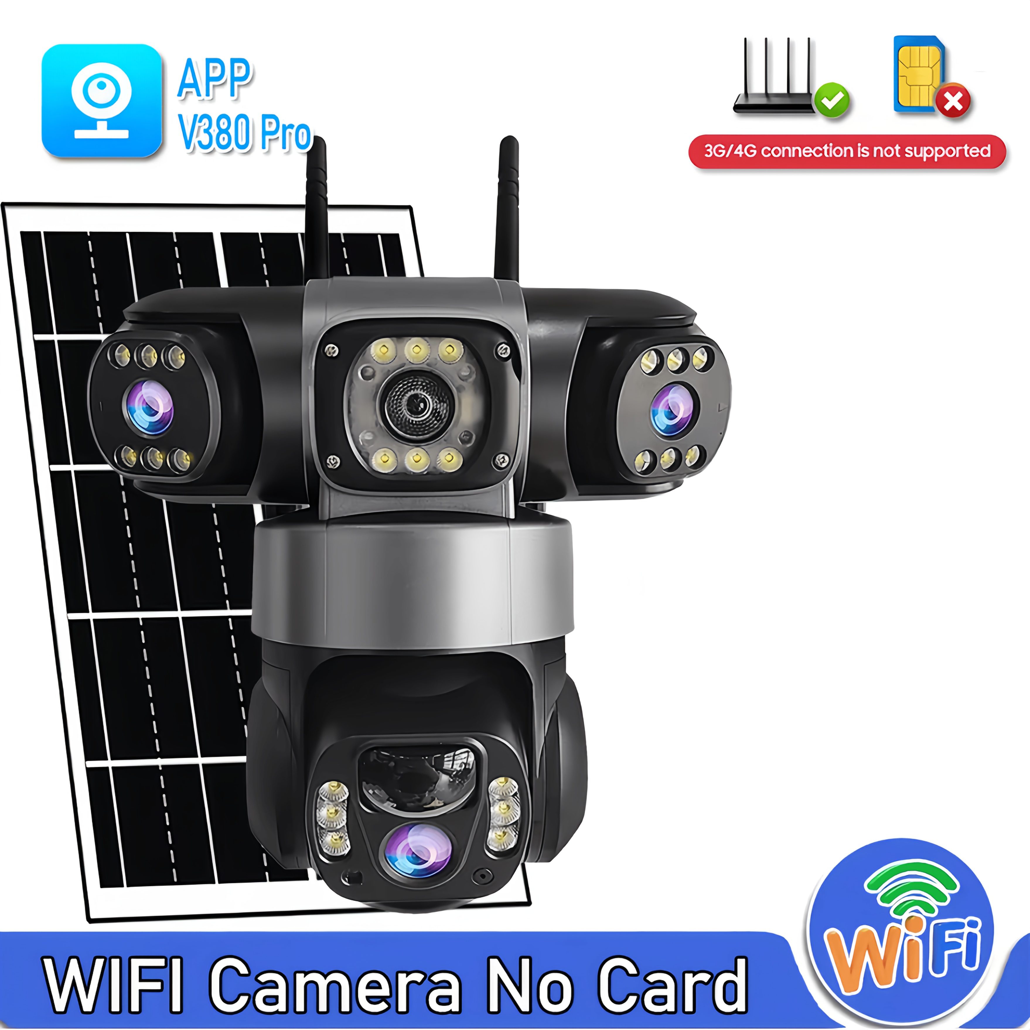 New Model 3 Lens 3 Screen Security Camera Wireless Outdoor - Solar/Battery Powered, WiFi & No SIM Card Needed (Connect & Use) | Multi-Angle Monitoring for Home/Patio/Yard | AI Motion Detection, Color Night Vision, 2-Way Audio, Siren, Cloud Storage - Image 3