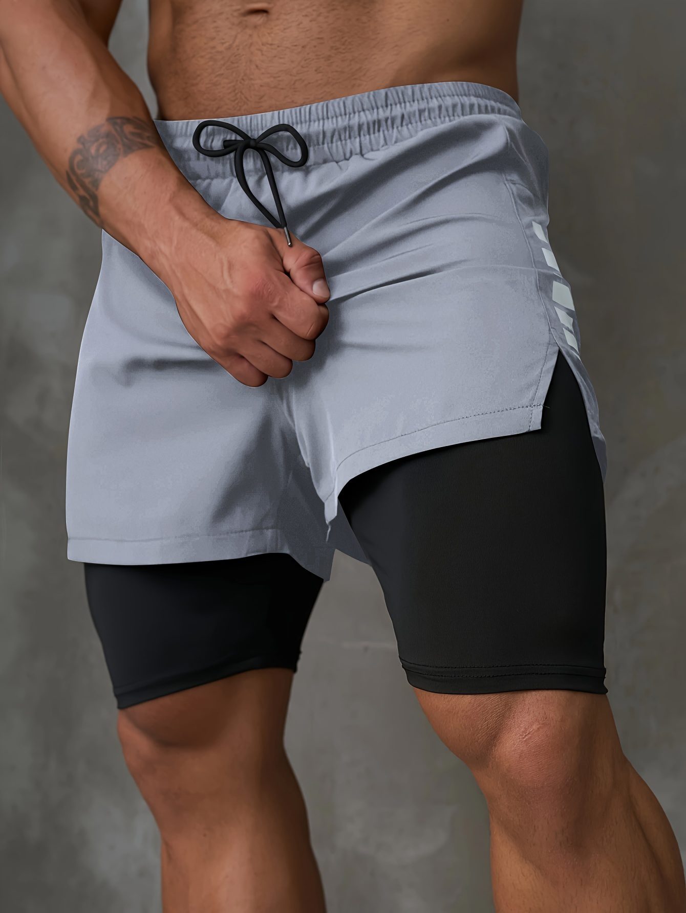 Men's 2-in-1 Running Shorts with Inner Pocket - Knee-Length, Double Layer for Gym & Training, Breathable Polyester, Machine Washable - Image 6