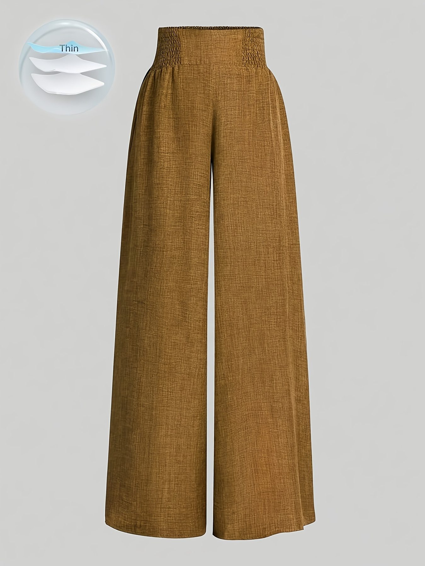 Women'S Casual Wide Leg Pants, Elastic Waist, Solid Color, Polyester 100%, Loose Fit, Long Length, Woven Fabric, 200g/m², for Spring/Fall, Weekend Casual Wear - Image 9
