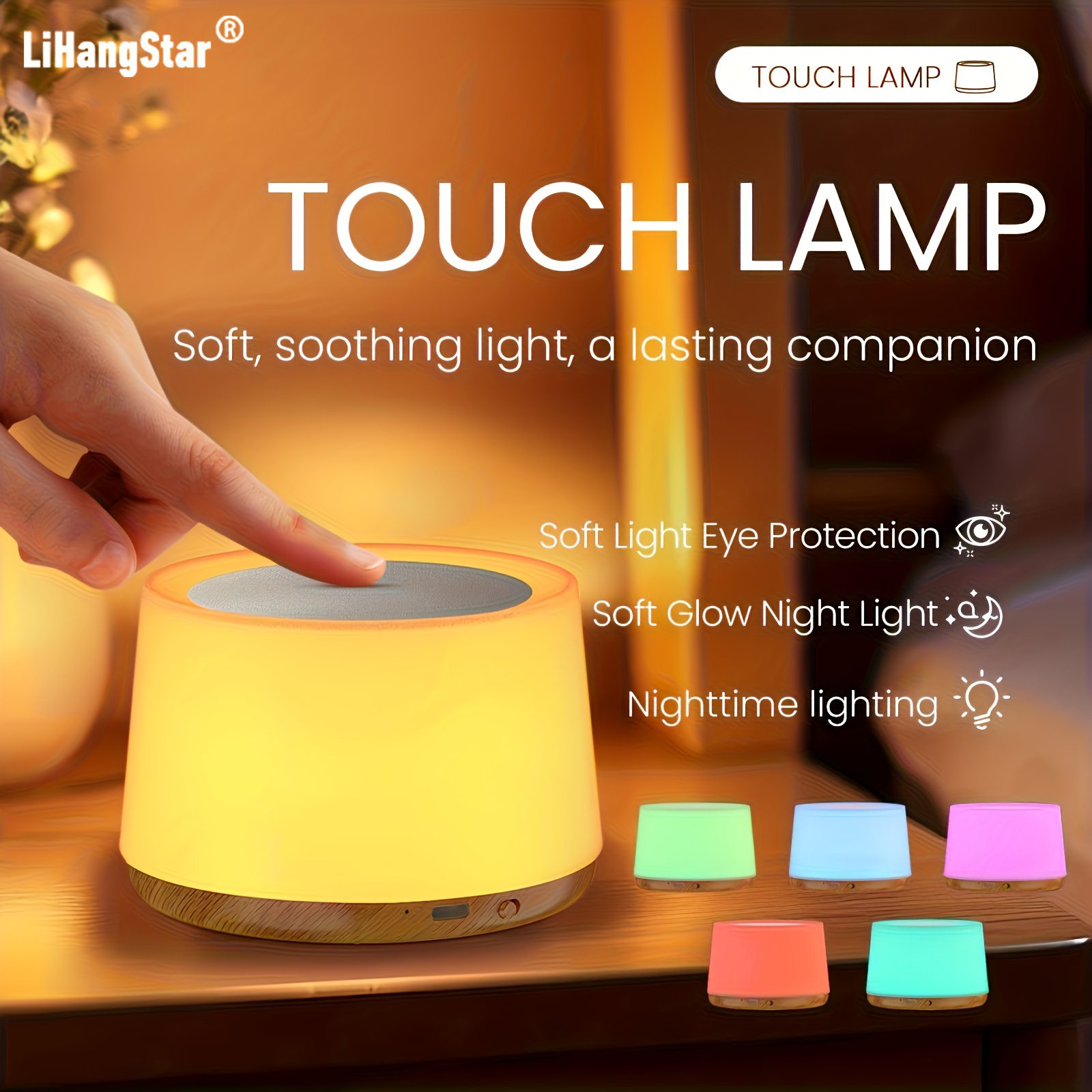 Lihangstar Touch-Sensitive Smart Lamp, a Brand New Touch Bedside Lamp, Night Light/Table Lamp, Adjustable Brightness And Color Night Light, USB Rechargeable/Suitable for Bedroom, Living Room, Parties, Desktop, Birthday Gift Ambient Light