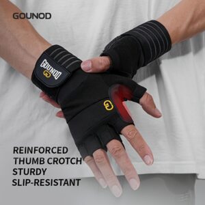 1 Pair GOUNOD Weightlifting Gloves - Reinforced Thumb Crotch, Sturdy Slip-Resistant Design, Adjustable Hook-and-Loop Closure, Black with Yellow Accents for Fitness, Sports & Bodybuilding, Weightlifting Accessories, Sports Handwear, Sleek Glove Design, Durable Glove Material