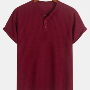 A Summer Short-Sleeve Cardigan T-Shirt with a Fine Check Pattern And Round Neck, Featuring a Knitted Jacquard Texture