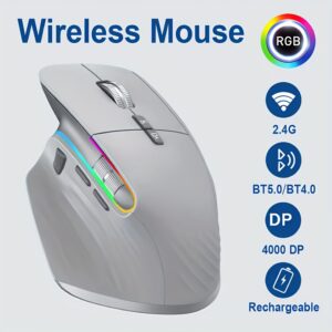 Ergonomic Dual Mode Gaming Mouse RGB 2.4Ghz Wireless Rechargeable Mouse for Multi Device