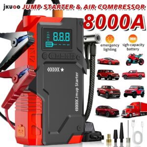 2026 Upgraded Multi-Function 180PSI Portable Air Compressor, Tire Inflator, Built-In 8000Mah Large Capacity Battery, Car Emergency Starter. 8000A Peak Current, Digital Tire Pressure Gauge, Heavy-Duty Power Pack
