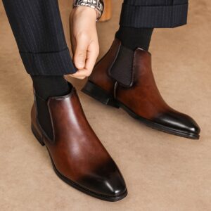 Men'S Chelsea Boots - Low Top Dress Shoes with Square Toe for Business, Stretch Ankle Boots, Ideal for Daily And Wedding Events