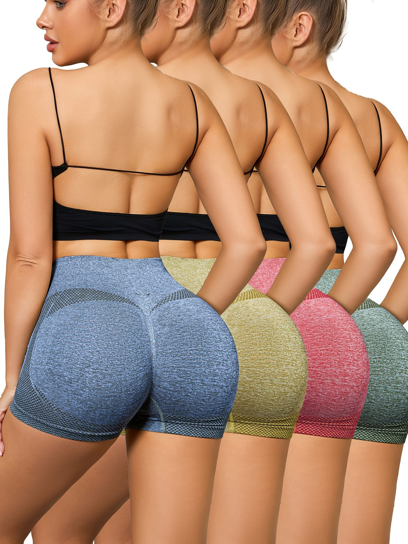 4pcs Women's Seamless High-Waist Butt-Lifting Shorts - Value Combo, Three-Dimensional Butt-Shaping, Tummy Control, Honeycomb Mesh, Breathable, High-Elasticity, Skin-Friendly, No Rolling Edges, Anti-See-Through, Body-Hugging - Image 2