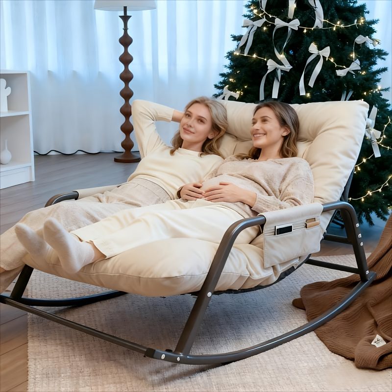 1pc - Modern Living Room Bedroom Rocking Chair | Indoor Double Sofa Lounger with Cushion, Garden Recliner with Armrests, Multi-Functional Zero Gravity Chair for Bedroom, Study, Reading Corner, Bay Window Area, Ergonomic Chair with Soft Cushion and M - Image 6