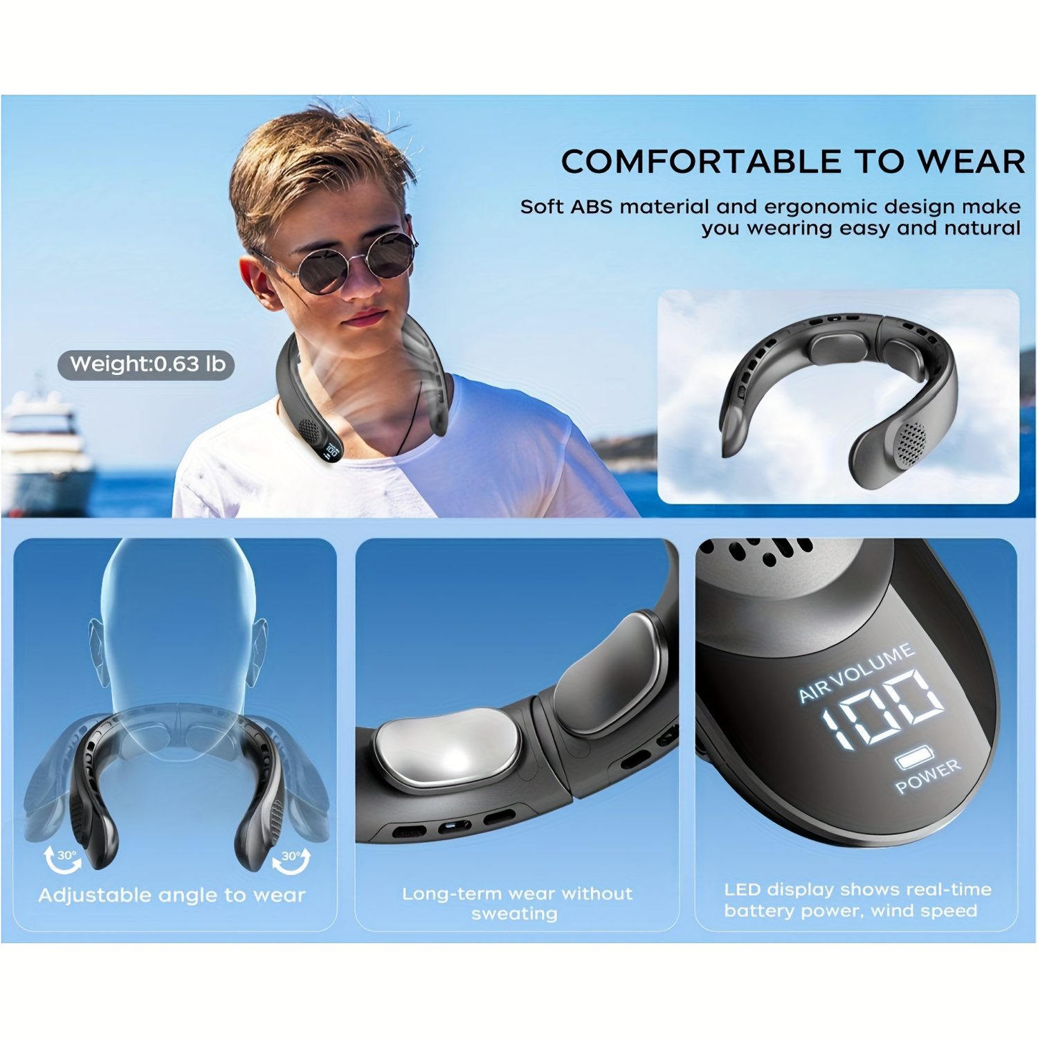 Wearable Neck Fan, Featuring 4 Turbo Settings, Powered by a 4000 Mah Battery, USB Rechargeable, with 3 Speed Options And 360° Airflow, Includes an LED Display, Perfect for Home, Office, Travel, Or As a Gift - Image 12