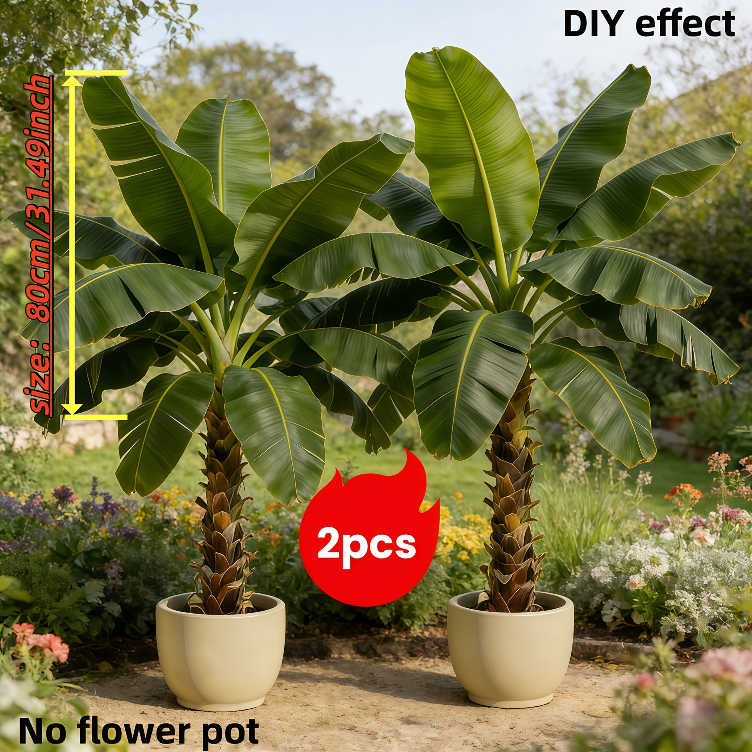 2pcs Large Outdoor Artificial Banana Tree - Wedding Garden Modern Decoration, Maintenance-Free Four Seasons Evergreen Money Tree Artificial Plant | Epiphyllum Evergreen Potted Plant, Large-Leaf Decorative Tree, Nordic Style Faux Tree for Courtyard - Image 2