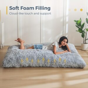 Large Grey Bean Bag Chair Bed - No-Fill Floor Sofa Bed for Adults &, Soft Bean Bag with Durable Cover, Multi-Use Bedroll for Floor Sleeping, Guest Bed, Room, Dorm - Machine Washable (No Assembly Required)