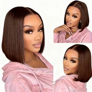 12-Inch Brown New Stylish Women'S Middle-Part Bob Wig, Perfect for Everyday Parties And Versatile Styles, Suitable for All Women with a Fluffy And Smooth Fit