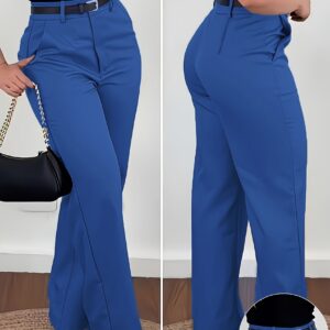 Women's Elegant Solid Color Slant Pocket Straight-Leg Casual Trousers - Zipper and Button Design, Openable, Versatile Business Suit Pants, Suitable for Daily Wear, Office Commuting, Home, Dates, Parties, and Other Occasions, Soft and Comfortable