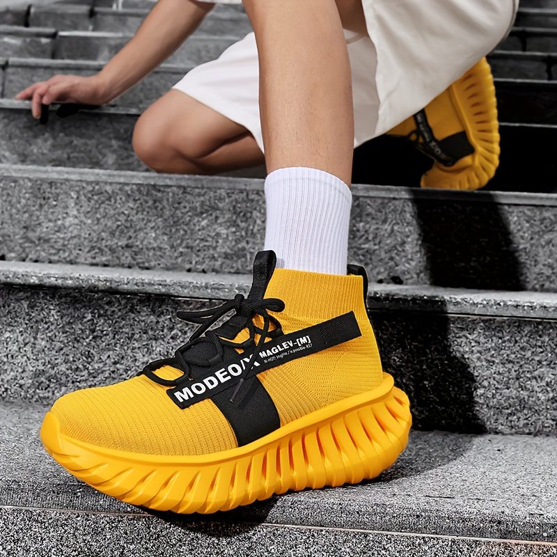 Men's Lightweight Sneakers - Non-Slip MD Sole, Breathable Sneakers for Gym, Running, Walking - All-Day Comfort Slip/resl Closure - Neon Yellow & Black Accent - Casual & Formal Shoes - Durable Lightweight Design for Everyday & Special Events, Outdoor Walking, Sporty Look, Supportive Sole, Versatile Footwear, Fitness Enthusiasts - Image 5