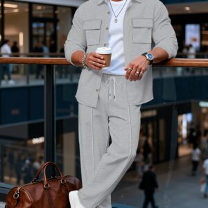 Spring And Autumn Men's Long Sleeved Pants with A Sense Of Luxury And Retro Temperament Featuring Lapel Pockets And Button Long Sleeved Jackets And Versatile Casual Pants Men's 2pcs Clothing Set