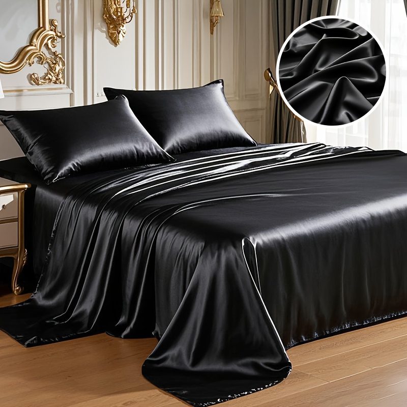 4pcs Comfort Satin Sheet Set - All-Season Versatile Non-Shrink, Ball-Free Machine Washable Luxury Fitted Sheets Soft and Smooth Bedding for Bedroom and Guest Room 1 * Flat Sheet + 1 * Fitted Sheet + 2 * Pillowcases - Image 12