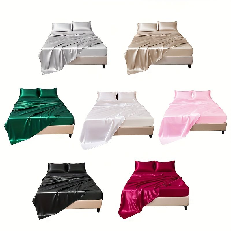 4pcs Comfort Satin Sheet Set - All-Season Versatile Non-Shrink, Ball-Free Machine Washable Luxury Fitted Sheets Soft and Smooth Bedding for Bedroom and Guest Room 1 * Flat Sheet + 1 * Fitted Sheet + 2 * Pillowcases - Image 2