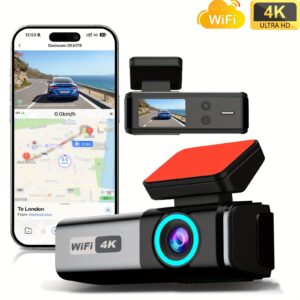 4K Vehicle Camera with 170° Ultra Wide-Angle Front Lens Featuring WDR Technology | G Sensor Impact Lock | Continuous Loop Recording | Night Vision, Wifi-Enabled Control for Any Vehicle