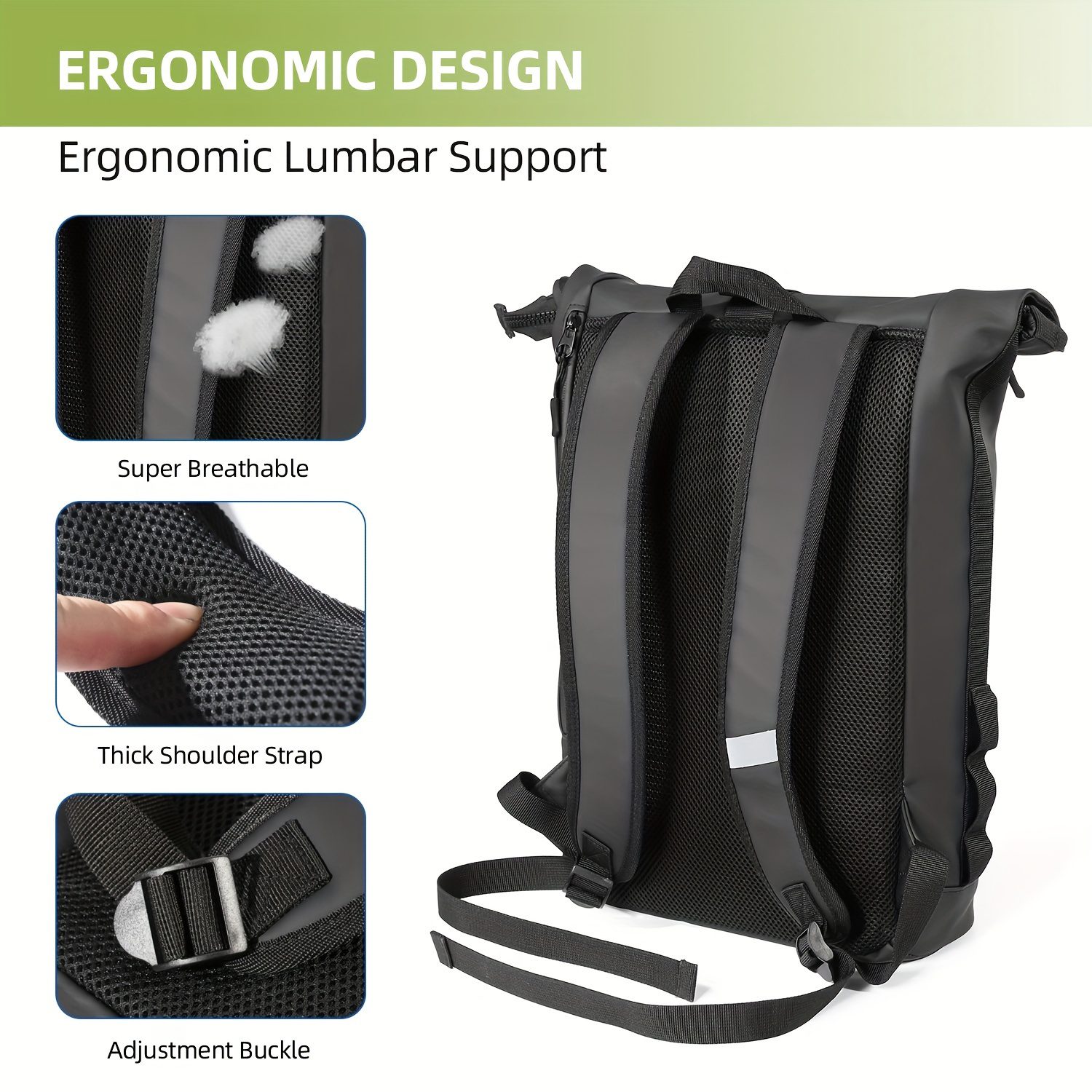 Ajiga Lightweight High Quality Travel Backpack for 43.18cm Laptop - Anti-Theft Zipper, Adjustable Shoulder Straps, Foldable Daypack for Men & Women, Black, Casual Backpack | Foldable Backpack | Adjustable Straps - Image 4