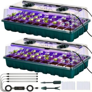 72-Cell Seed Starter Tray with Growth Light, 2 Seed Germination Kits, Adjustable Humidity Dome, Tall Lid Seedling Tray, 4 Full Spectrum LED Light Strips, Smart Timer with 3 Modes for Indoor Plants, Seedling Starter Kit.