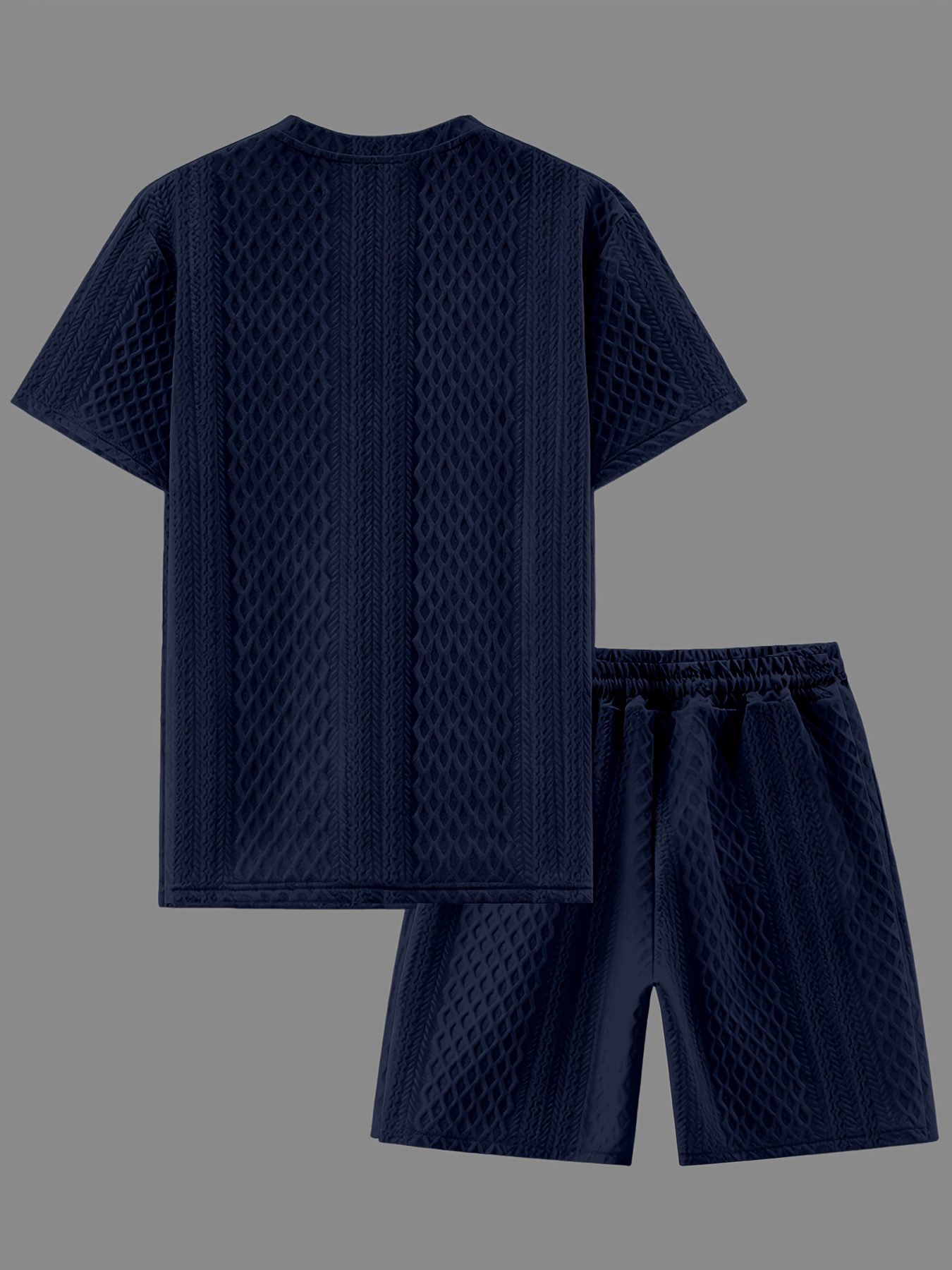 Men's New Textured Fabric Crew Neck T-Shirt + Drawstring Shorts Set - Image 7