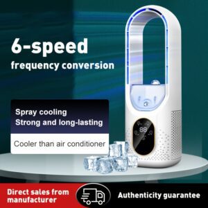 Multi-function Bladeless Fan with Ice Mist Cooling, Fast Cooling, Auto Timer, Wide Angle Airflow, Quiet Operation and Ambient Light - USB Powered, Personal Air Cooler | Bladeless Air Conditioner | Double Layer Structure, Portable Cooling Fan