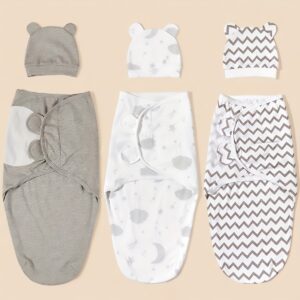 3pcs Newborn Swaddle Hat Set with Spring/summer Wrap