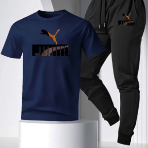 Men's Short-sleeve T-shirt and Pants Set, Spring/summer Two-piece Outfit, Including a Letter-print Crewneck Top + Drawstring Casual Athletic Joggers