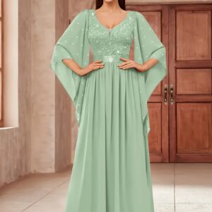 Elegant Women's V-neck Lace-trimmed Chiffon Banquet Gown, Suitable for Parties, Dinners, and Weddings
