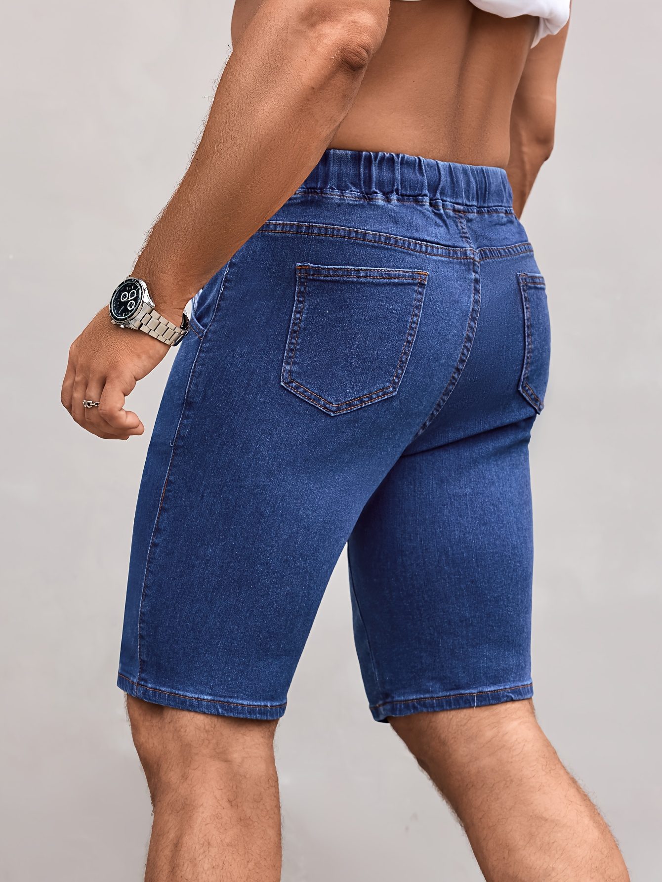 Men's Drawstring Waist Pockets Denim Shorts Jorts Plain Navy Blue Vacation Vintage Friends Going Out Hang Out Commute National Park Street - Image 2
