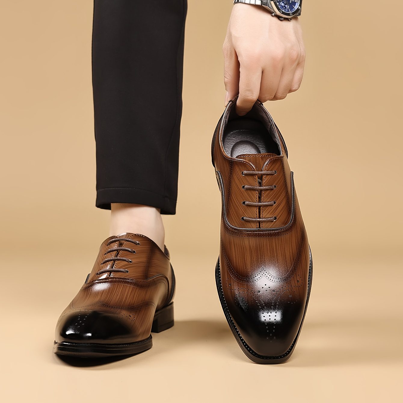Men's Dress Shoes Formal Business Wingtip Oxfords - Upper & Rubber Sole Low-Top Lace-Up Wedding, Office & -Casual Shoes with Wingtip - - Wearable for Year-Round Use Suitable for Weddings, Meetings, Daily & Special Events - Image 4