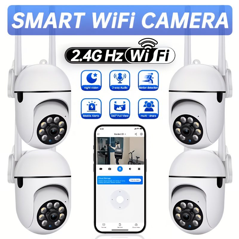 2pcs WiFi Security Camera 360° Panoramic View, PTZ Control, Motion Detection Alerts, Two-Way Audio, Full-Color Night Vision, USB-Powered Indoor/ Surveillance Camera for Home, Office, Store, Garage - Compatible with Smartphone Apps