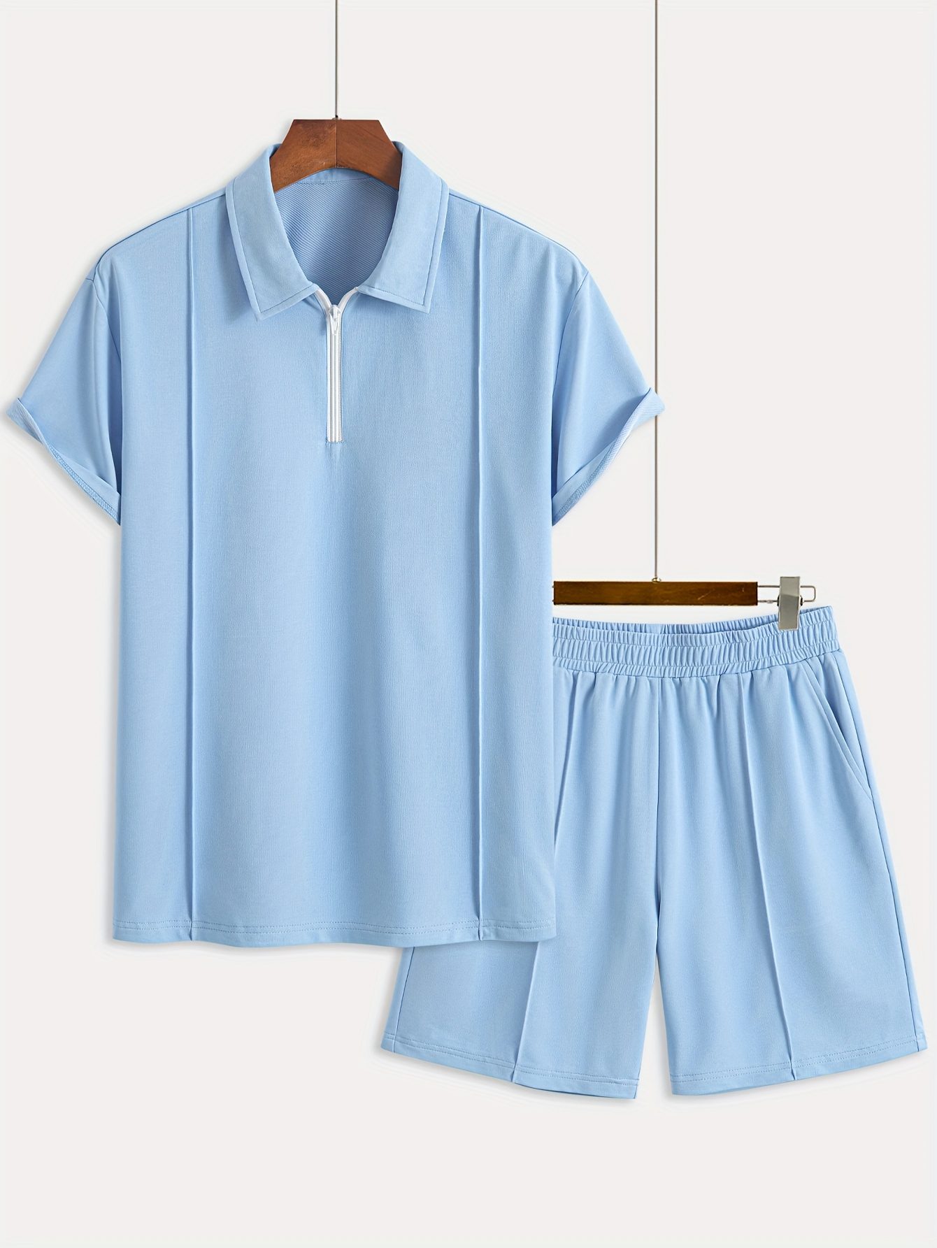 Men'S Casual Fashion Two-Piece Set Made of Soft And Skin-Friendly Solid Color Knitted Fabric, Featuring a Short-Sleeve Polo Shirt Paired with Shorts, Offering a Trendy, Elegant, And Minimalist Style - Image 2