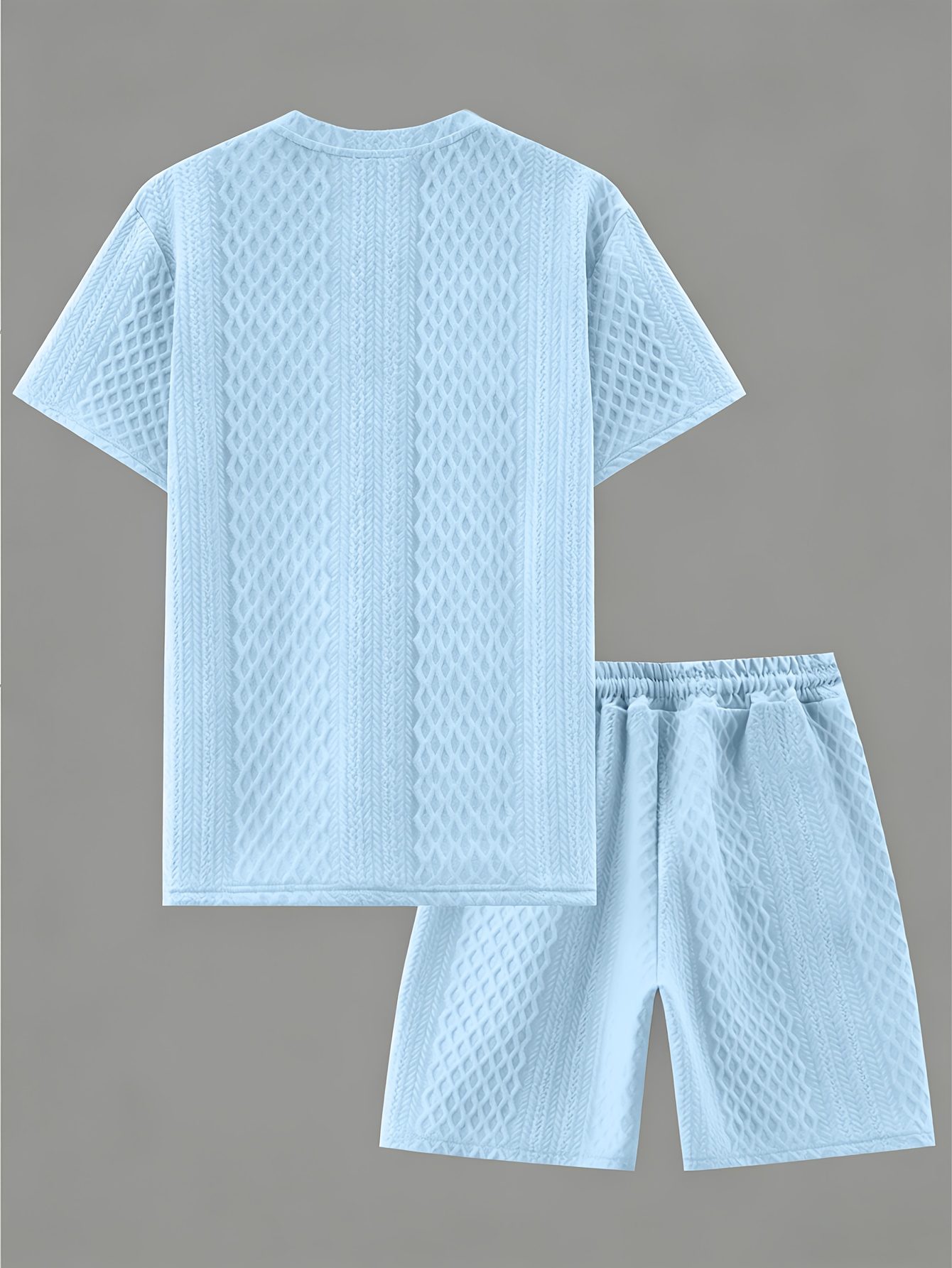 Men's New Textured Fabric Crew Neck T-Shirt + Drawstring Shorts Set - Image 8
