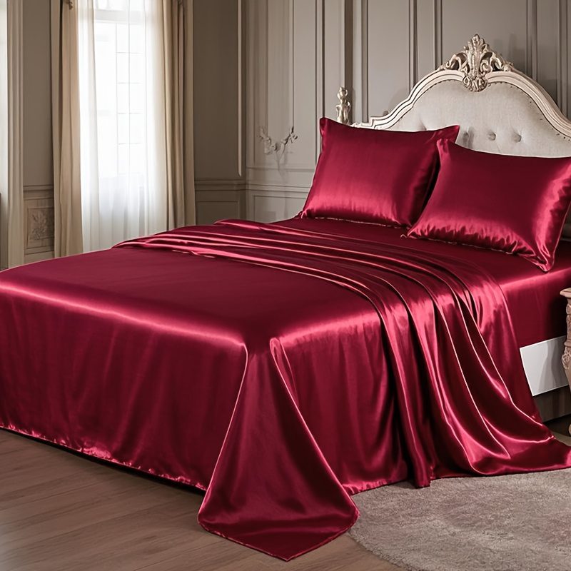 4pcs Comfort Satin Sheet Set - All-Season Versatile Non-Shrink, Ball-Free Machine Washable Luxury Fitted Sheets Soft and Smooth Bedding for Bedroom and Guest Room 1 * Flat Sheet + 1 * Fitted Sheet + 2 * Pillowcases - Image 16